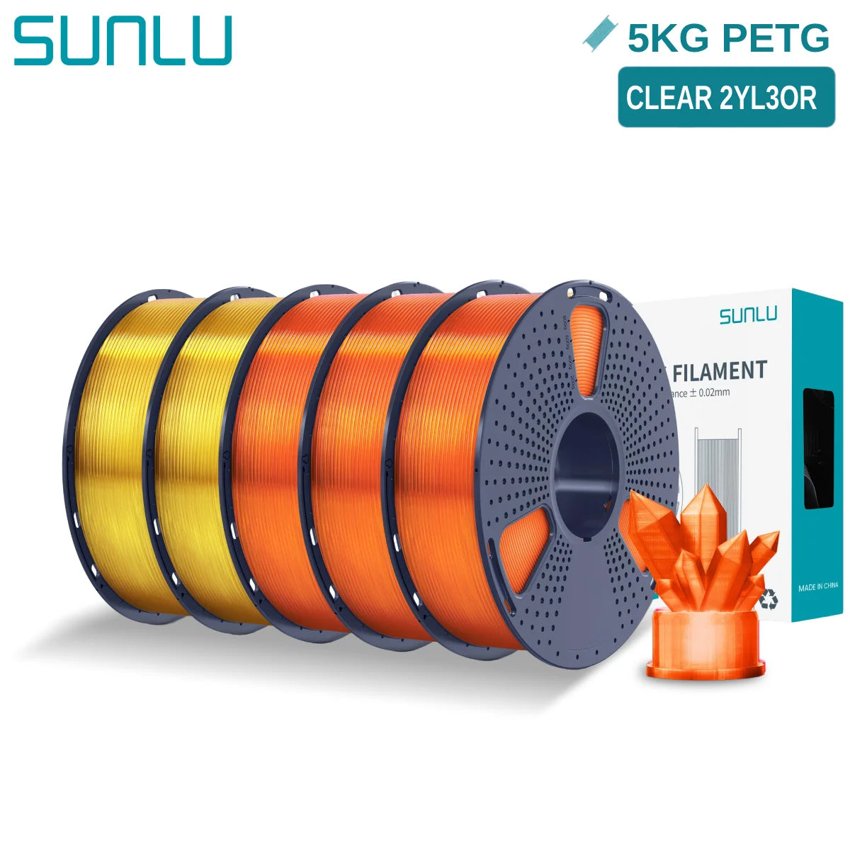 SUNLU 5KG PETG 3D Filament 1.75mm Neatly Wound High Toughness 3D Printing Spool Filament for FDM 3D Printer Materials Fast Ship