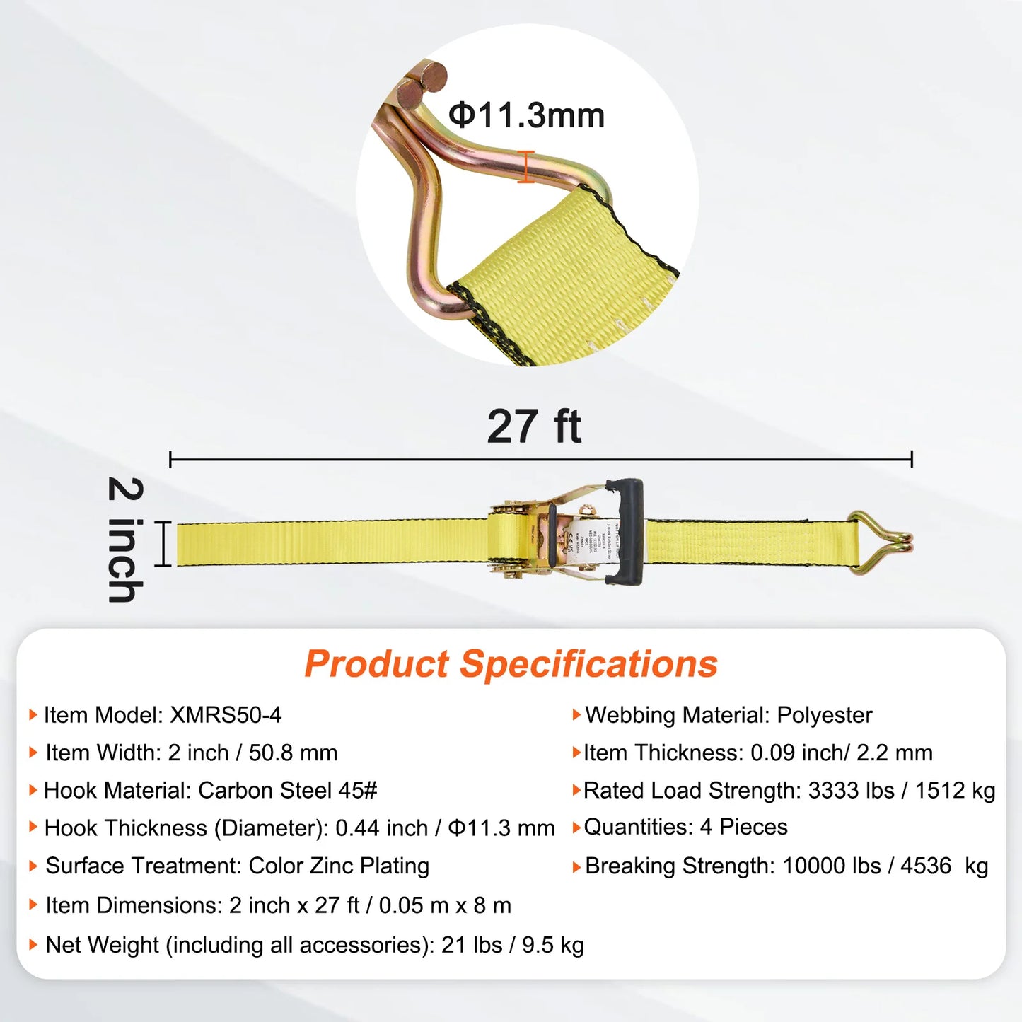 SucceBuy 4pcs 2/4/8M Ratchet Strap Tie Down Cargo Belt with Metal Buckle Tensioner Strong Lashing for Luggage Car Motorcycle