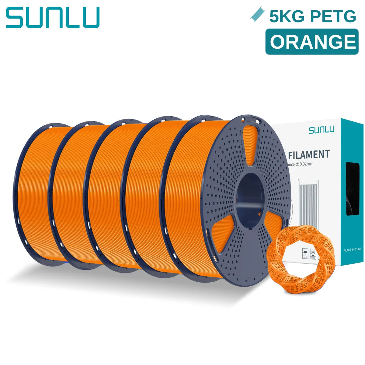 SUNLU 5KG PETG 3D Filament 1.75mm Neatly Wound High Toughness 3D Printing Spool Filament for FDM 3D Printer Materials Fast Ship