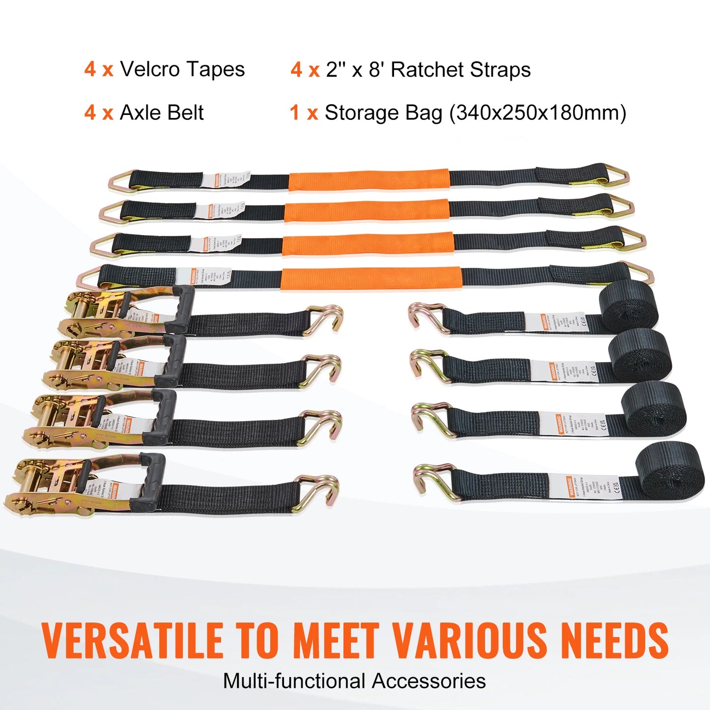 SucceBuy 4pcs 2/4/8M Ratchet Strap Tie Down Cargo Belt with Metal Buckle Tensioner Strong Lashing for Luggage Car Motorcycle