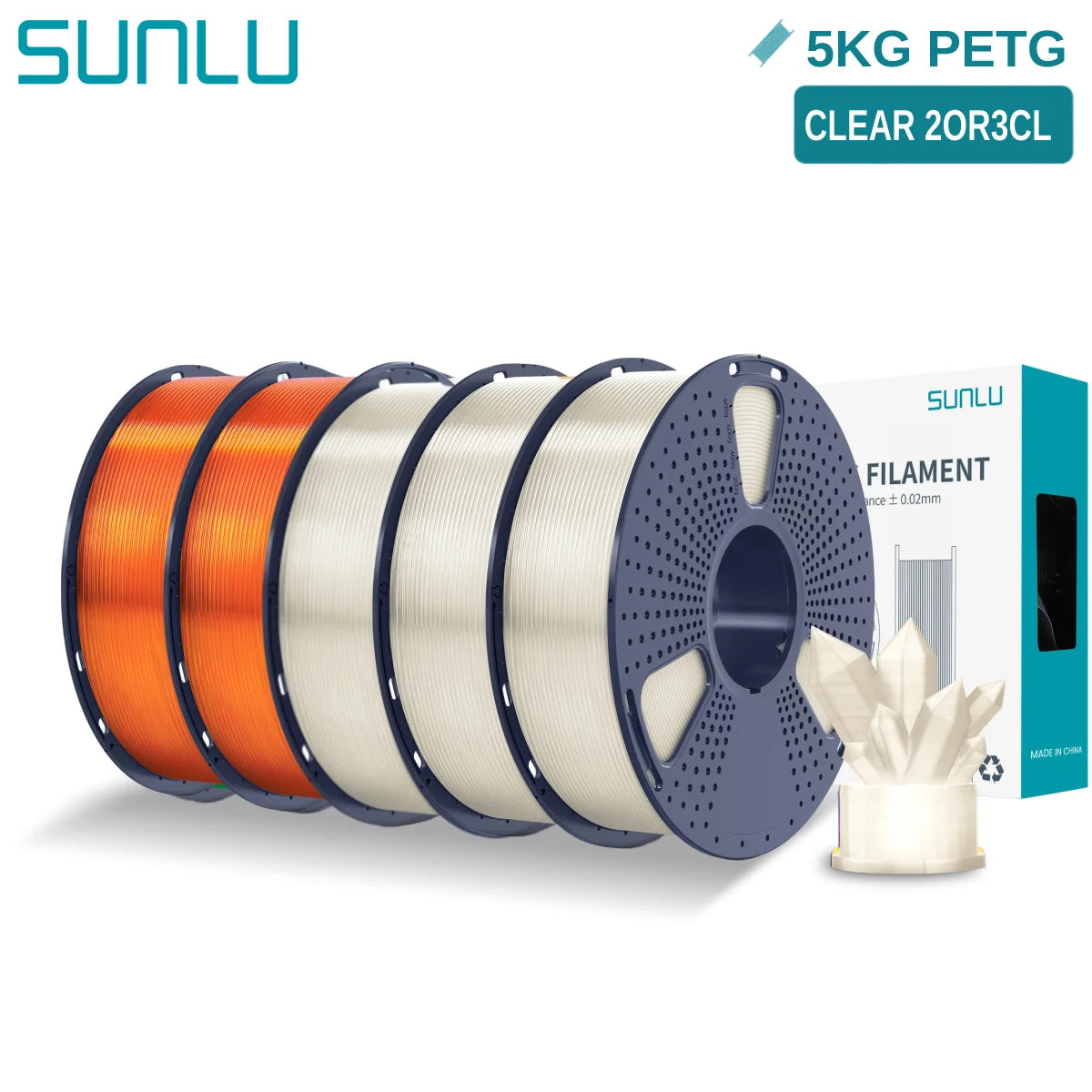 SUNLU 5KG PETG 3D Filament 1.75mm Neatly Wound High Toughness 3D Printing Spool Filament for FDM 3D Printer Materials Fast Ship