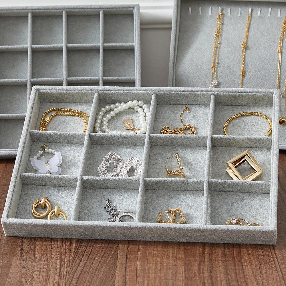 Big Jewelry Organizer Velvet Jewelry Storage Tray Display Ring Bracelet Necklace Storage Box Showcase Drawer