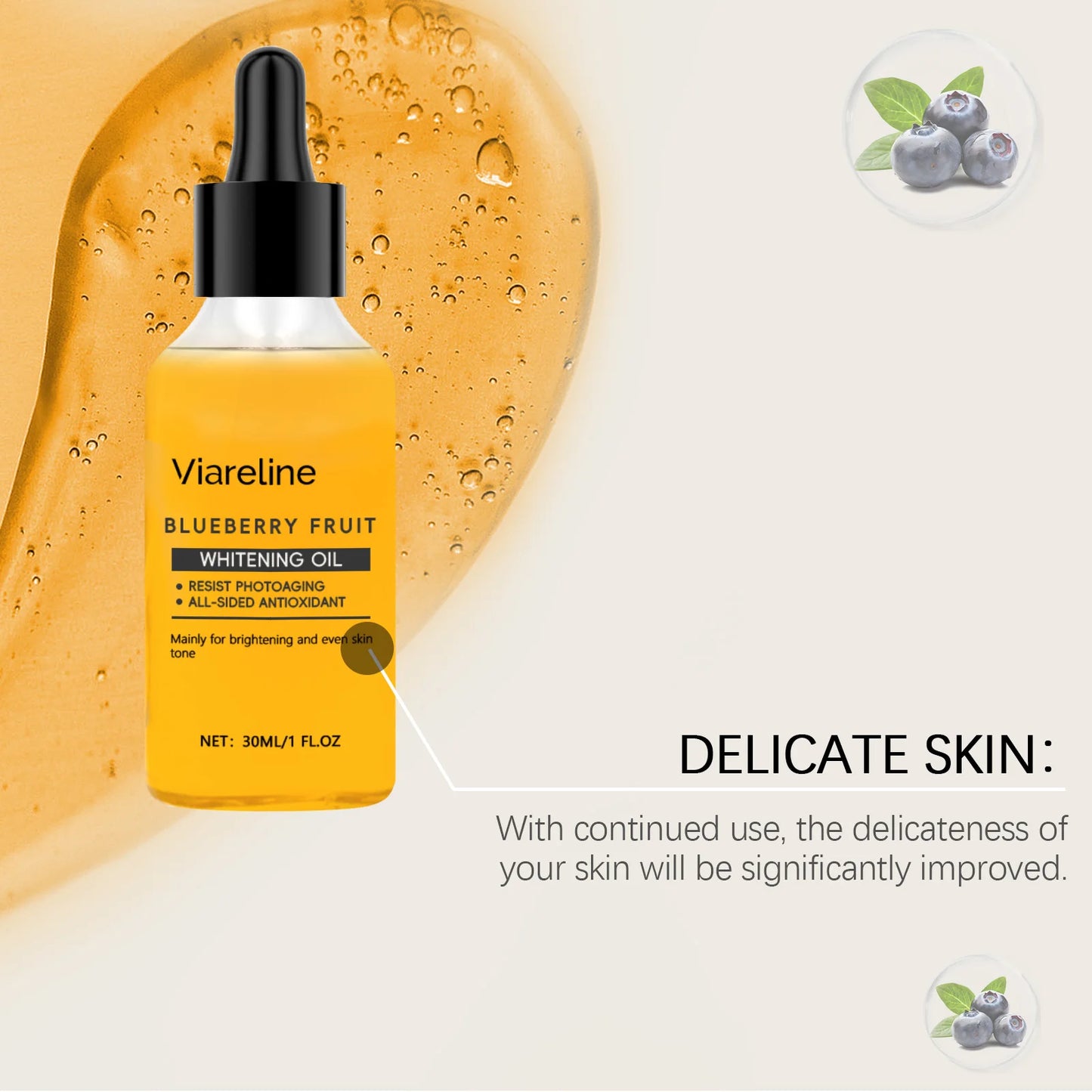 Viareline Blueberry Skin Serum Reduce Dullness Moisturizing Anti-wrinkle Improve Skin Texture Glowing Skin Tone Facial Serum