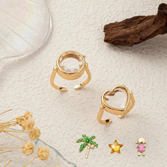 Hot Open Ring Heart-shaped Circular Box Ring That Can Be Opened DIY Colorful Zircon Accessories Fashionable Box Ring Jewelry