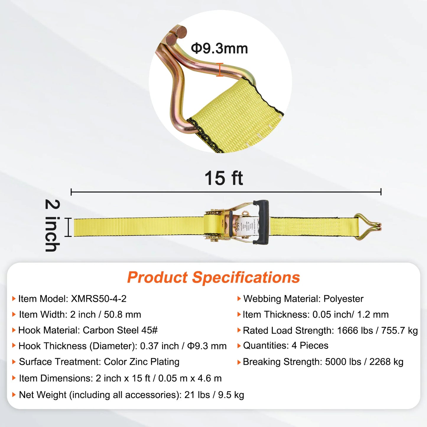 SucceBuy 4pcs 2/4/8M Ratchet Strap Tie Down Cargo Belt with Metal Buckle Tensioner Strong Lashing for Luggage Car Motorcycle