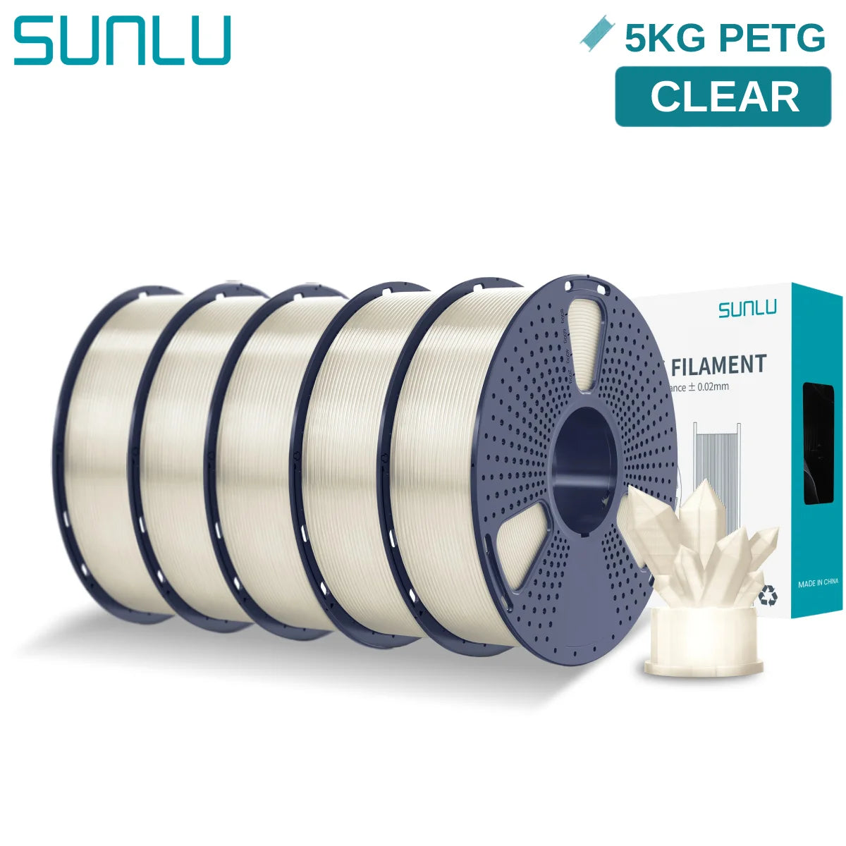 SUNLU 5KG PETG 3D Filament 1.75mm Neatly Wound High Toughness 3D Printing Spool Filament for FDM 3D Printer Materials Fast Ship