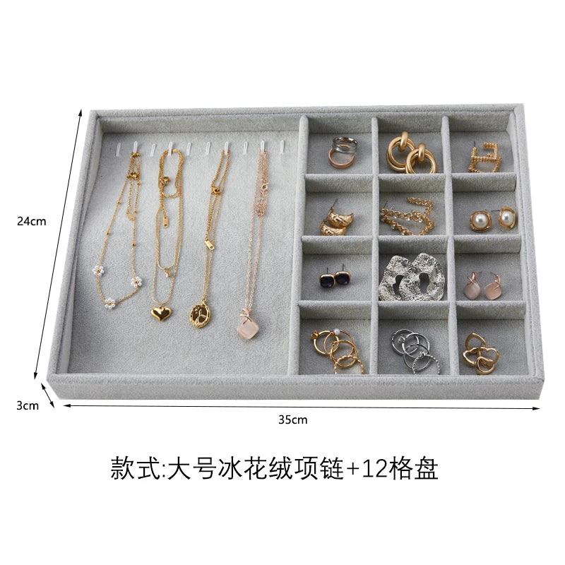 Big Jewelry Organizer Velvet Jewelry Storage Tray Display Ring Bracelet Necklace Storage Box Showcase Drawer