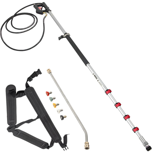 SucceBuy 18 / 20ft Telescoping Pressure Washer Wand w/Strap Belt 3/8" Quick Connector Extension Pole for Power Washer Spray