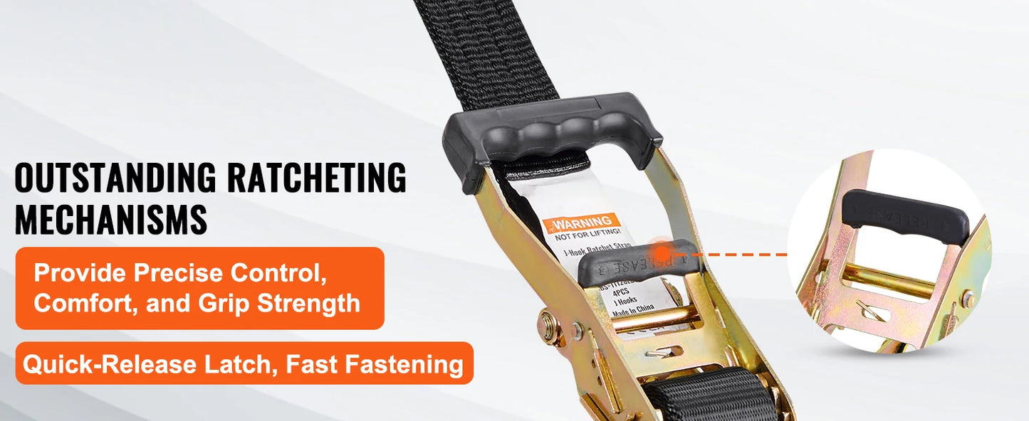 SucceBuy 4pcs 2/4/8M Ratchet Strap Tie Down Cargo Belt with Metal Buckle Tensioner Strong Lashing for Luggage Car Motorcycle