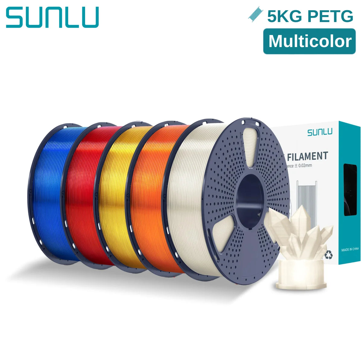 SUNLU 5KG PETG 3D Filament 1.75mm Neatly Wound High Toughness 3D Printing Spool Filament for FDM 3D Printer Materials Fast Ship