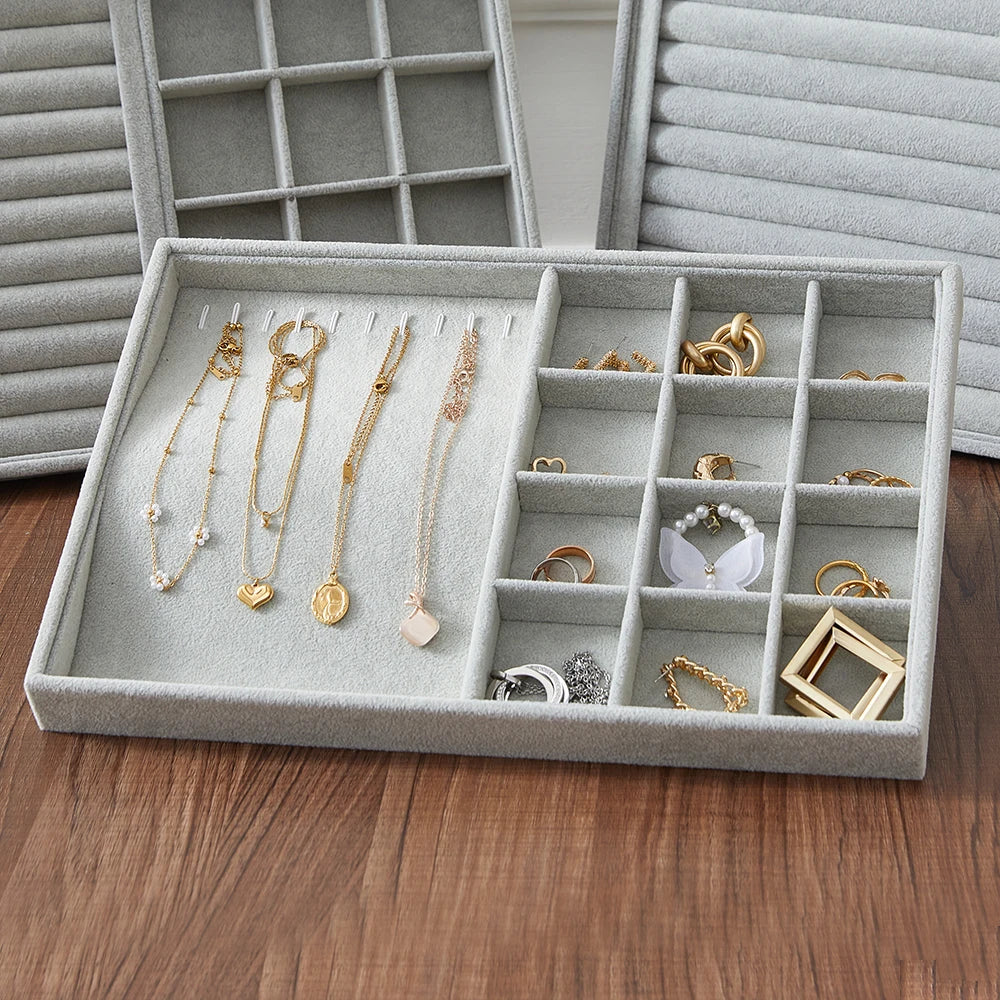 Big Jewelry Organizer Velvet Jewelry Storage Tray Display Ring Bracelet Necklace Storage Box Showcase Drawer