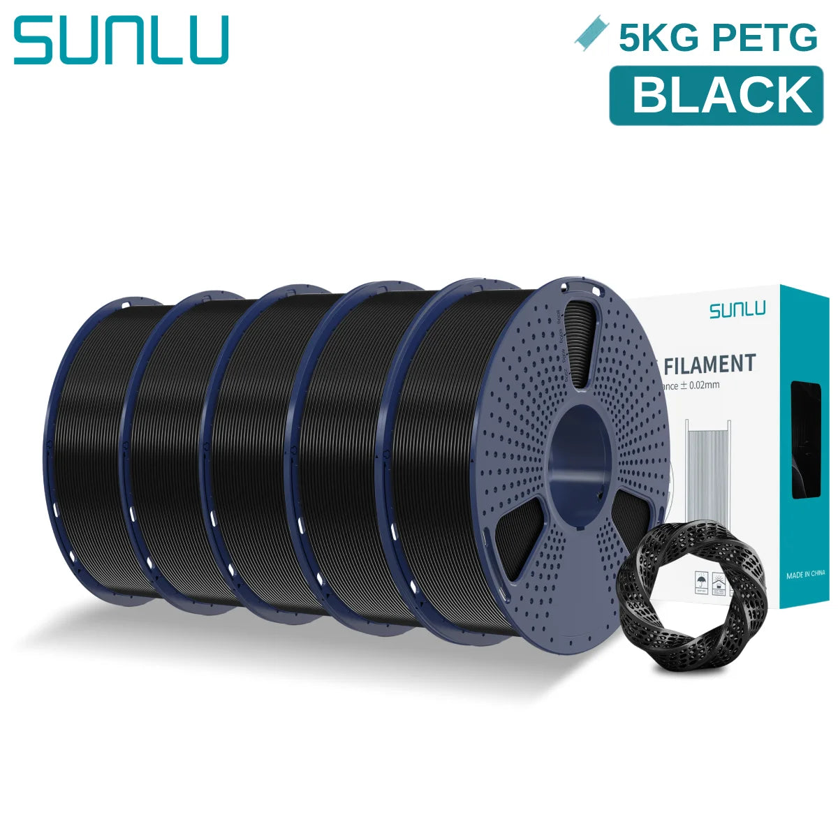 SUNLU 5KG PETG 3D Filament 1.75mm Neatly Wound High Toughness 3D Printing Spool Filament for FDM 3D Printer Materials Fast Ship
