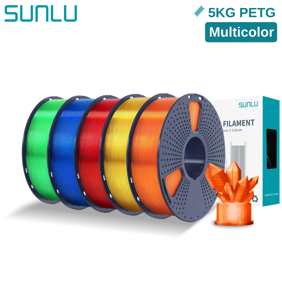 SUNLU 5KG PETG 3D Filament 1.75mm Neatly Wound High Toughness 3D Printing Spool Filament for FDM 3D Printer Materials Fast Ship