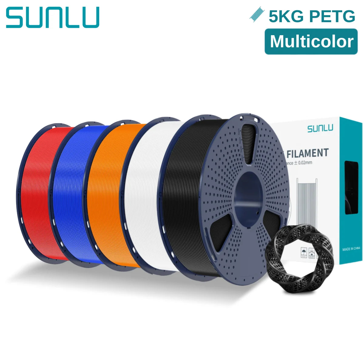 SUNLU 5KG PETG 3D Filament 1.75mm Neatly Wound High Toughness 3D Printing Spool Filament for FDM 3D Printer Materials Fast Ship