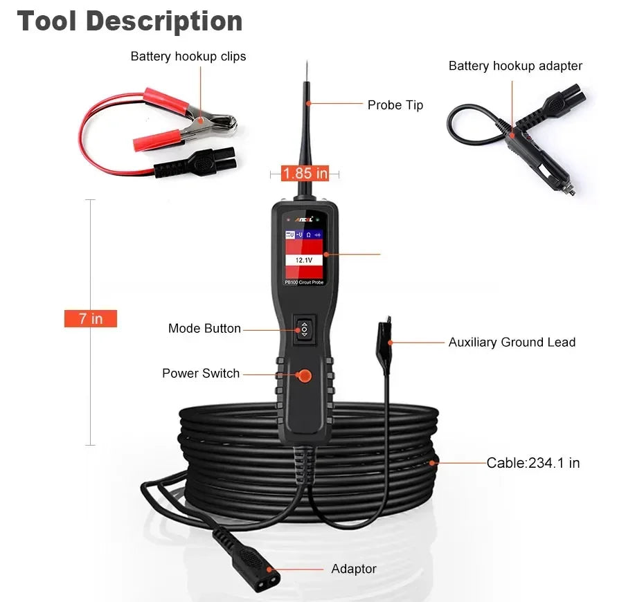 Ancel PB100 Circuit Tester Probe Electrical System Car Diagnostic Tool 12V 24V Automotive Circuit Tester Power Circuit Probe Kit