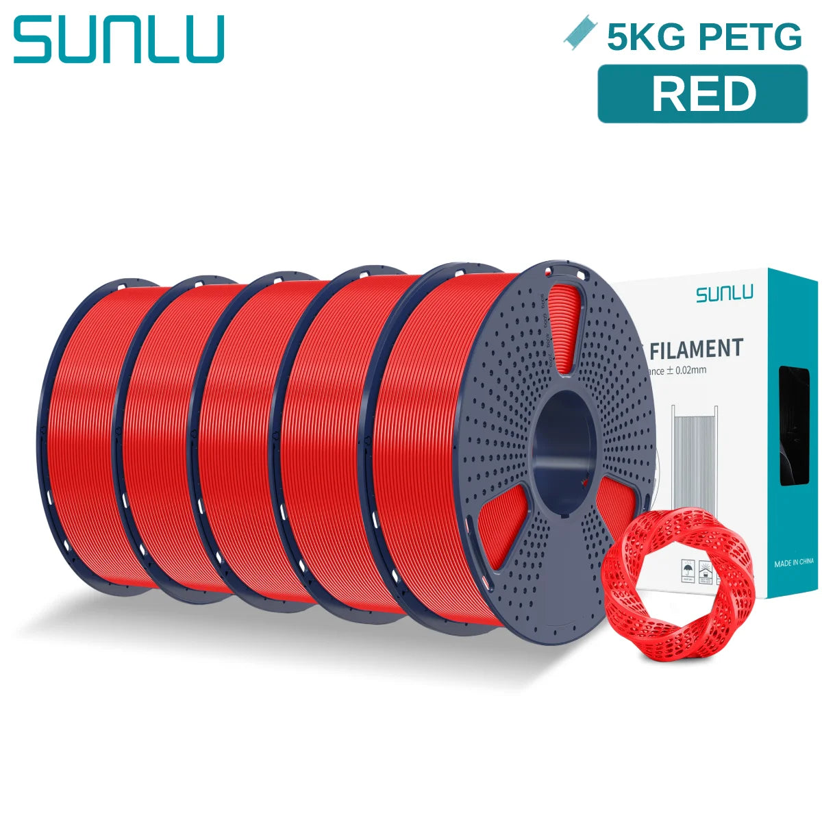 SUNLU 5KG PETG 3D Filament 1.75mm Neatly Wound High Toughness 3D Printing Spool Filament for FDM 3D Printer Materials Fast Ship