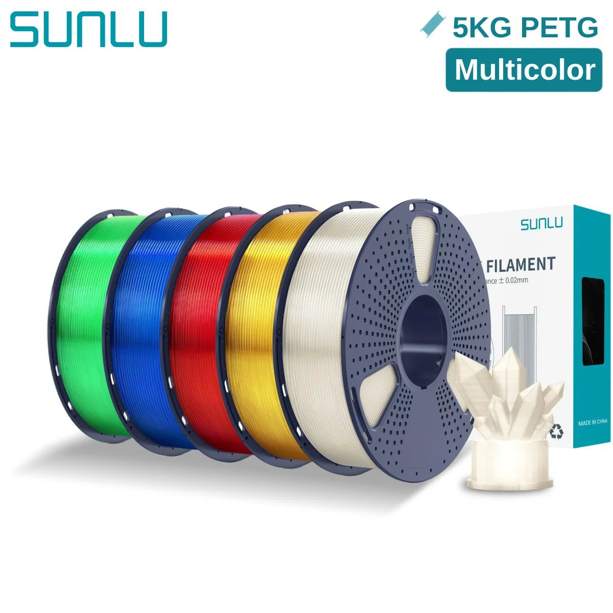 SUNLU 5KG PETG 3D Filament 1.75mm Neatly Wound High Toughness 3D Printing Spool Filament for FDM 3D Printer Materials Fast Ship