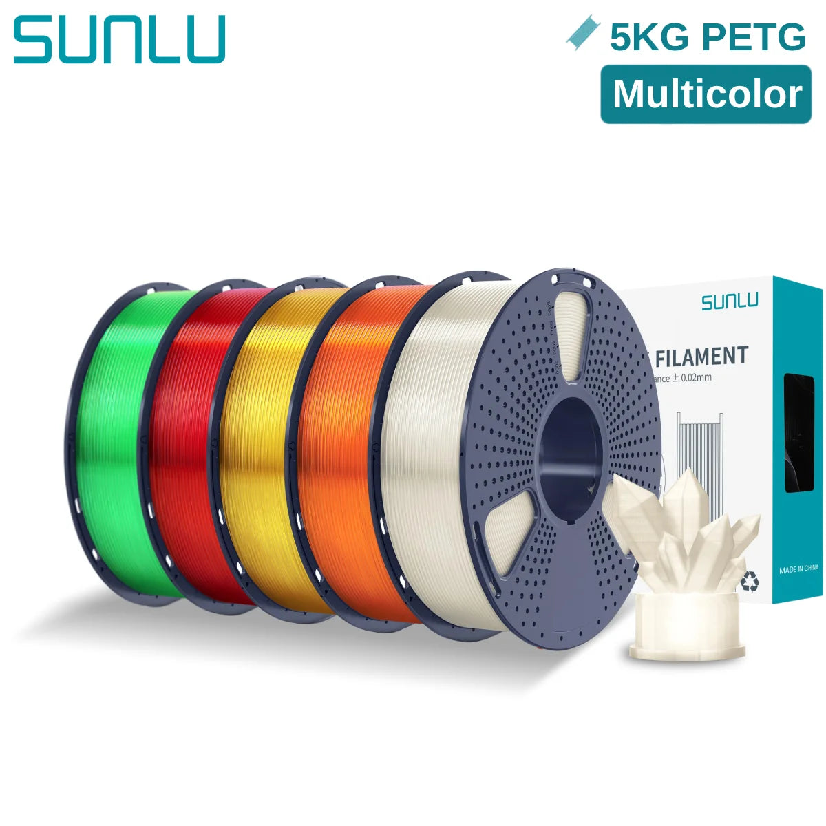 SUNLU 5KG PETG 3D Filament 1.75mm Neatly Wound High Toughness 3D Printing Spool Filament for FDM 3D Printer Materials Fast Ship