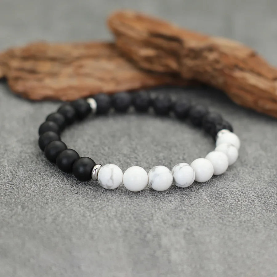 Handmade Beaded Three Natural Stone Beads Mix and Match Bracelet Matte Map Stone Hematite Charms Beaded Stretch Braclet