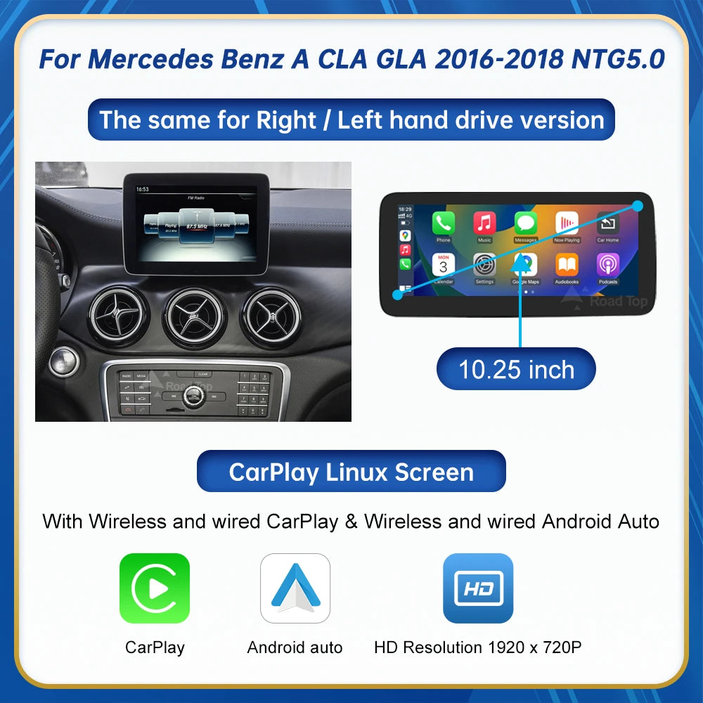 Touch Display Multimedia Player for Mercedes Benz A B CLA GLA W176 X117 X156 W463 W246 2016-2018 NTG5.0 GPS Carplay Screen