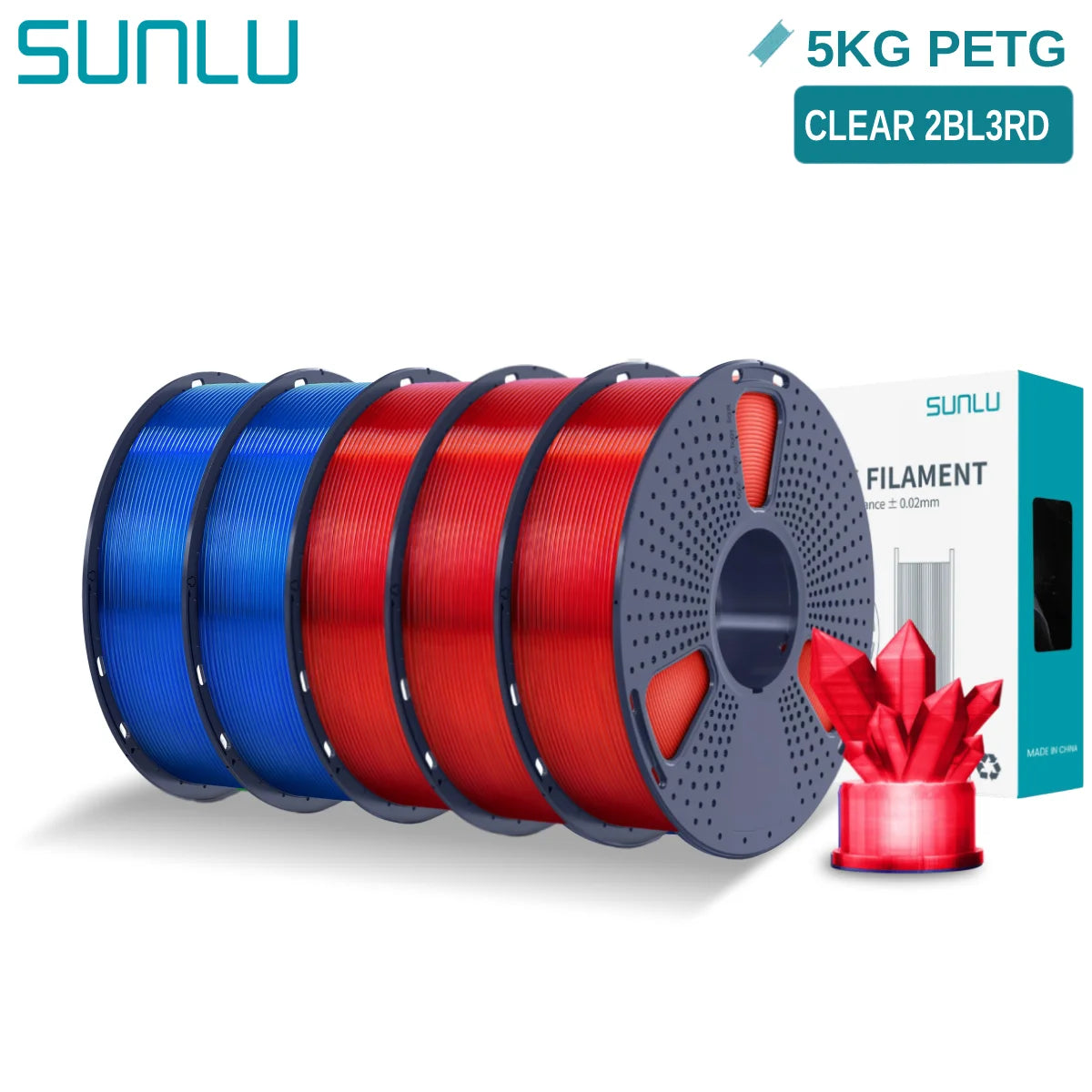 SUNLU 5KG PETG 3D Filament 1.75mm Neatly Wound High Toughness 3D Printing Spool Filament for FDM 3D Printer Materials Fast Ship