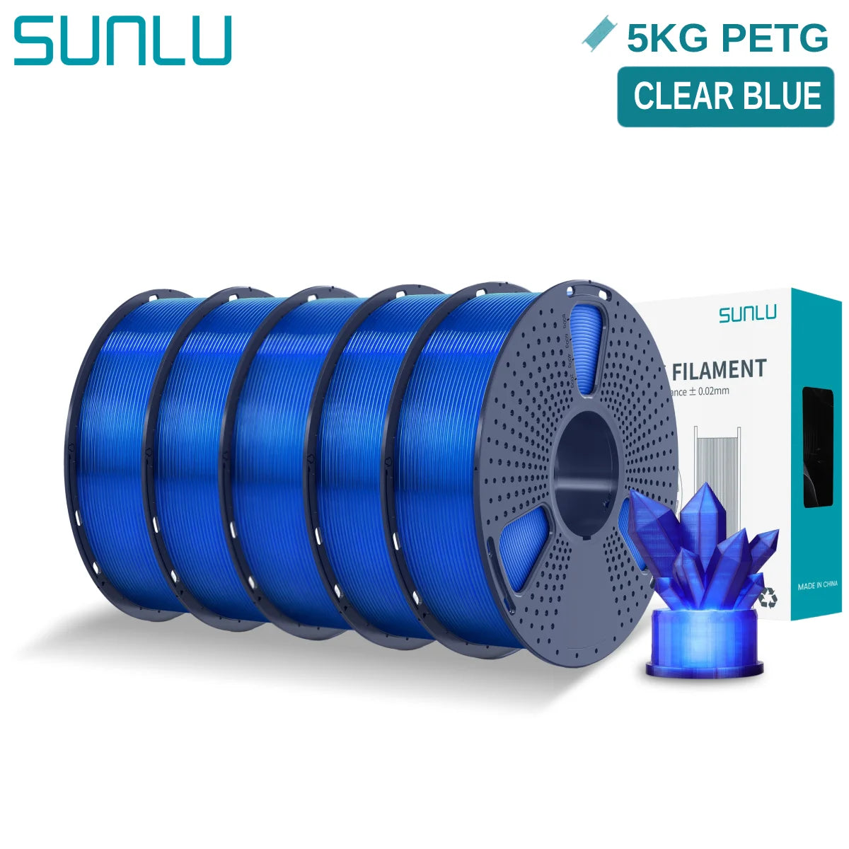 SUNLU 5KG PETG 3D Filament 1.75mm Neatly Wound High Toughness 3D Printing Spool Filament for FDM 3D Printer Materials Fast Ship