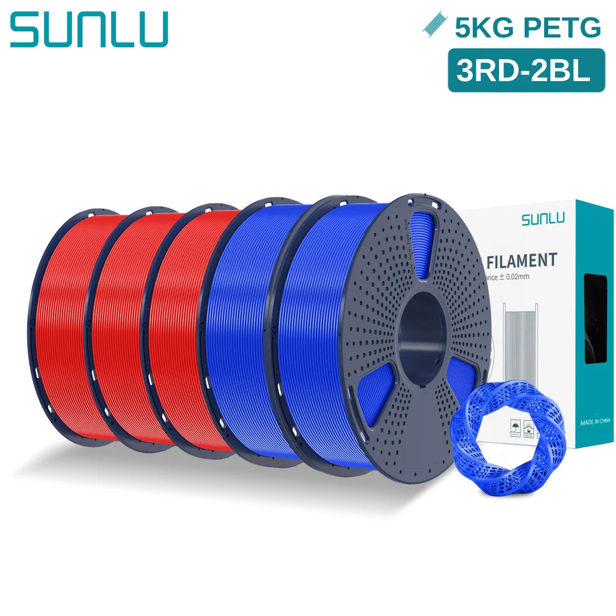 SUNLU 5KG PETG 3D Filament 1.75mm Neatly Wound High Toughness 3D Printing Spool Filament for FDM 3D Printer Materials Fast Ship