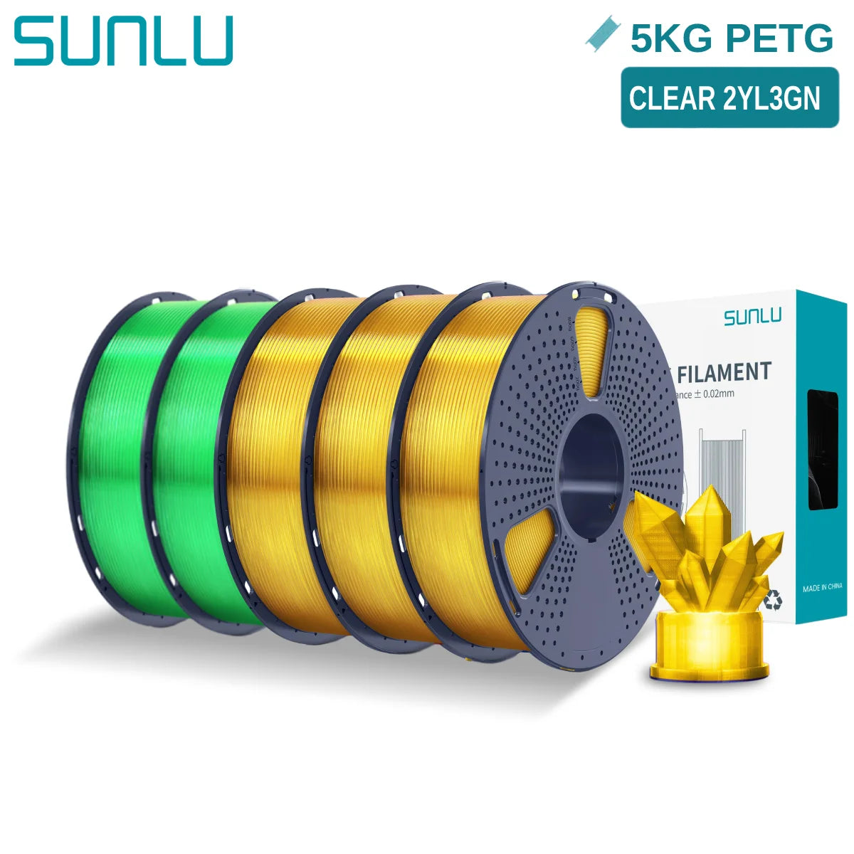 SUNLU 5KG PETG 3D Filament 1.75mm Neatly Wound High Toughness 3D Printing Spool Filament for FDM 3D Printer Materials Fast Ship
