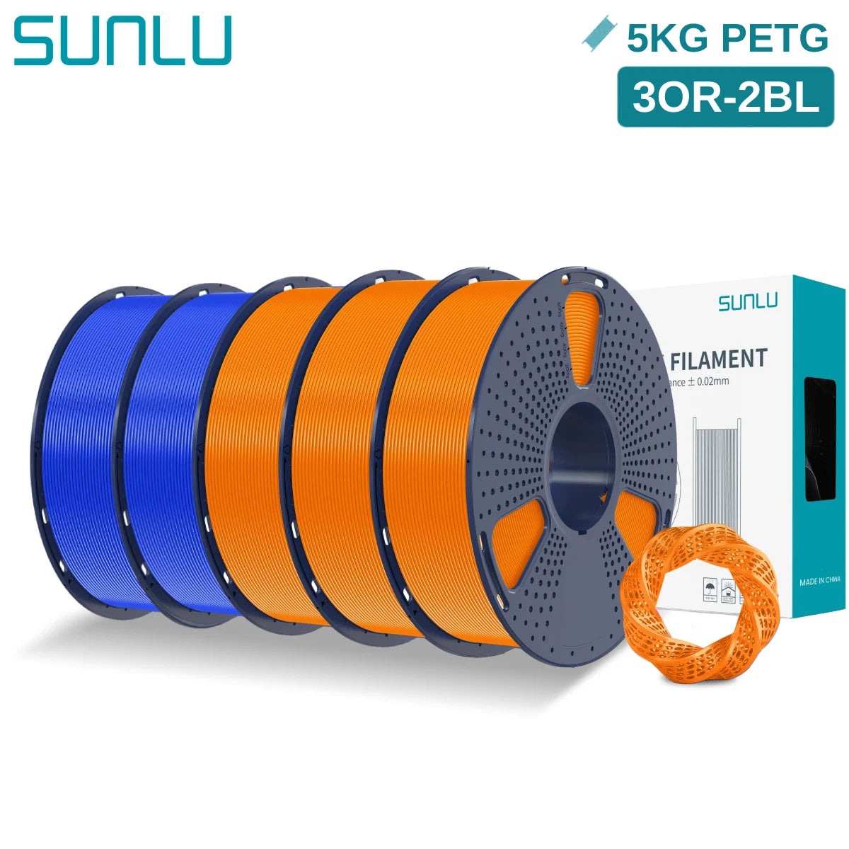 SUNLU 5KG PETG 3D Filament 1.75mm Neatly Wound High Toughness 3D Printing Spool Filament for FDM 3D Printer Materials Fast Ship