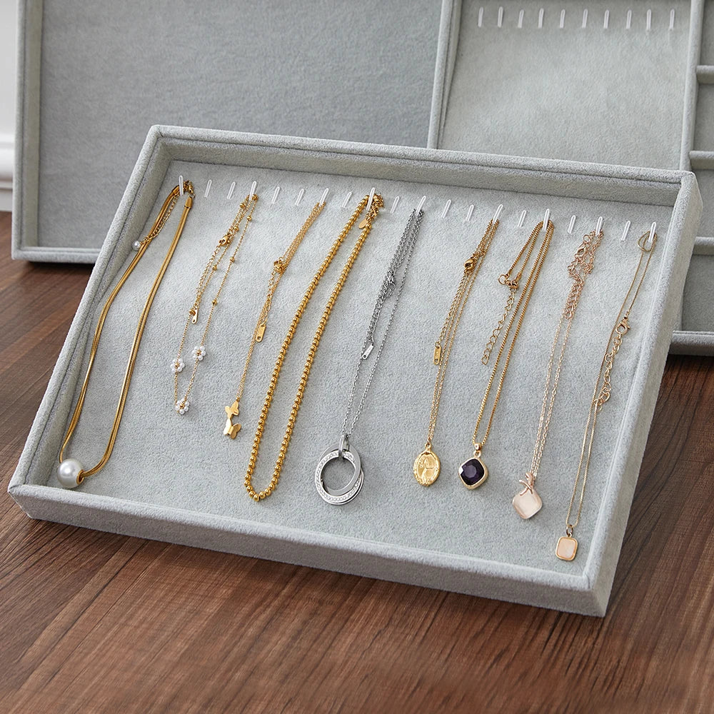 Big Jewelry Organizer Velvet Jewelry Storage Tray Display Ring Bracelet Necklace Storage Box Showcase Drawer
