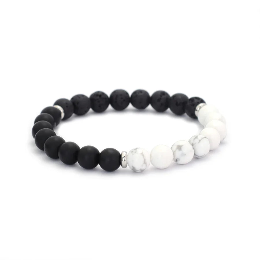 Handmade Beaded Three Natural Stone Beads Mix and Match Bracelet Matte Map Stone Hematite Charms Beaded Stretch Braclet