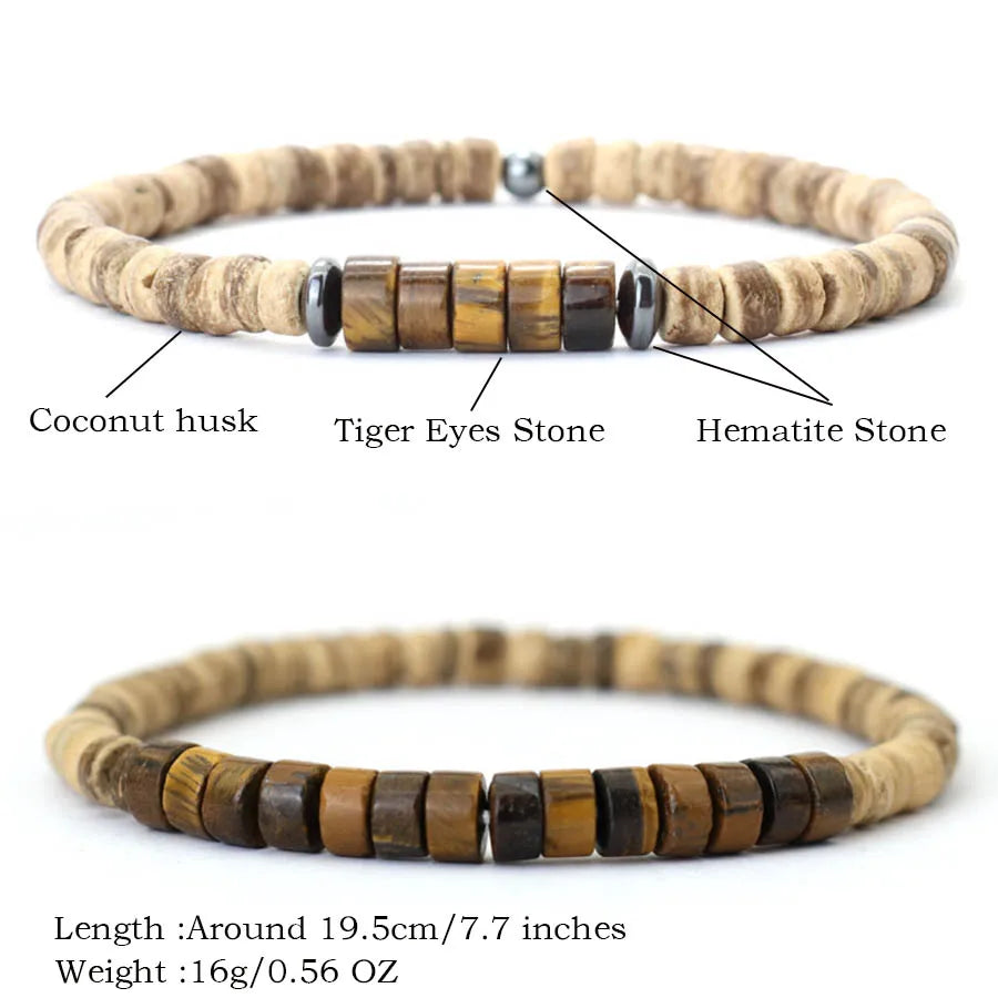 Bohemian 2Pcs Men Bracelet Set Natural Coconut Husk Beads Braclet Emperor Stone Strand Braslet Meditation Yoga Hand Accessories