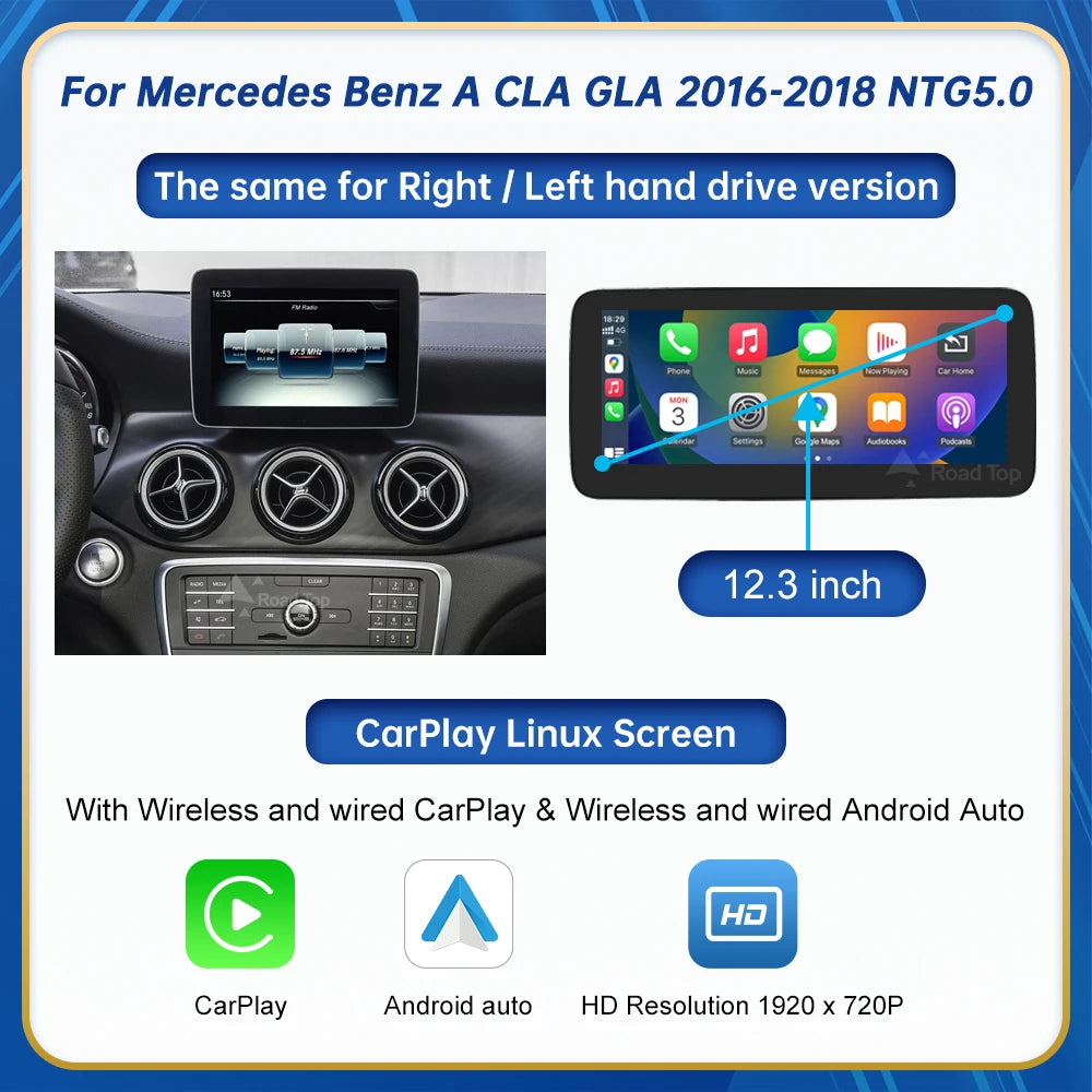 Touch Display Multimedia Player for Mercedes Benz A B CLA GLA W176 X117 X156 W463 W246 2016-2018 NTG5.0 GPS Carplay Screen