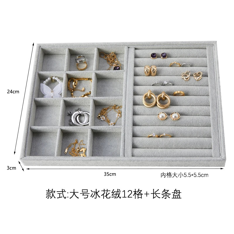 Big Jewelry Organizer Velvet Jewelry Storage Tray Display Ring Bracelet Necklace Storage Box Showcase Drawer