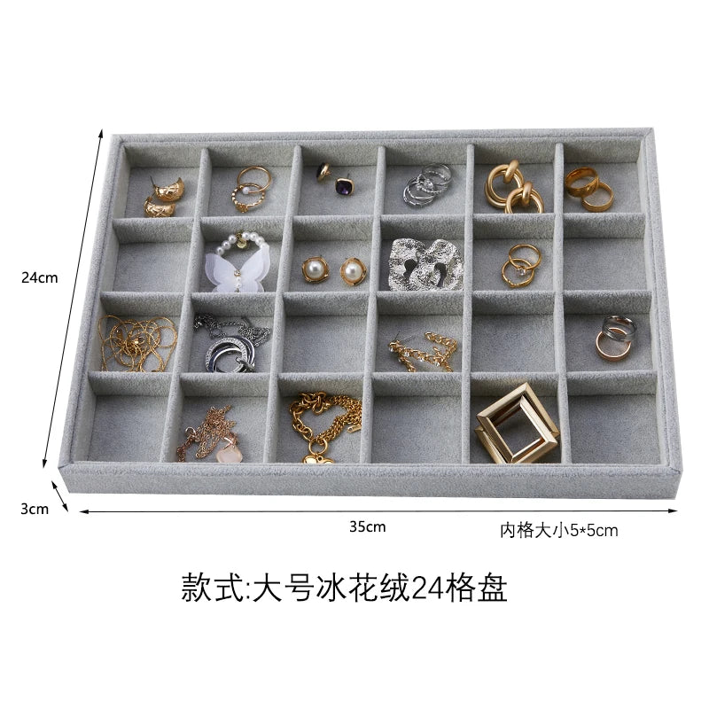 Big Jewelry Organizer Velvet Jewelry Storage Tray Display Ring Bracelet Necklace Storage Box Showcase Drawer