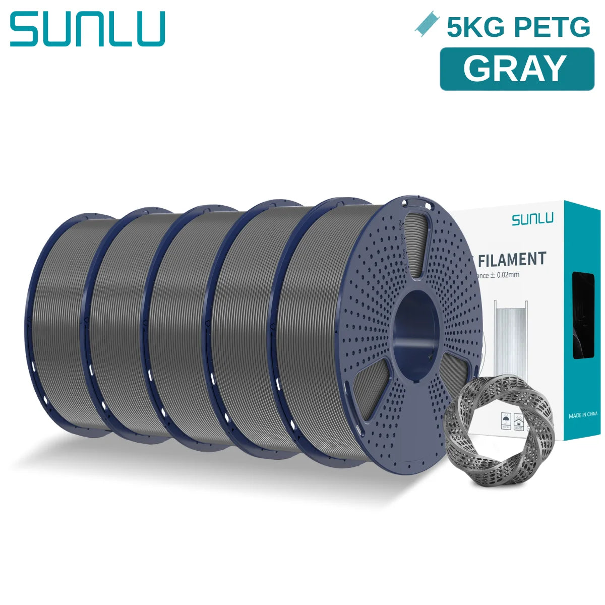 SUNLU 5KG PETG 3D Filament 1.75mm Neatly Wound High Toughness 3D Printing Spool Filament for FDM 3D Printer Materials Fast Ship