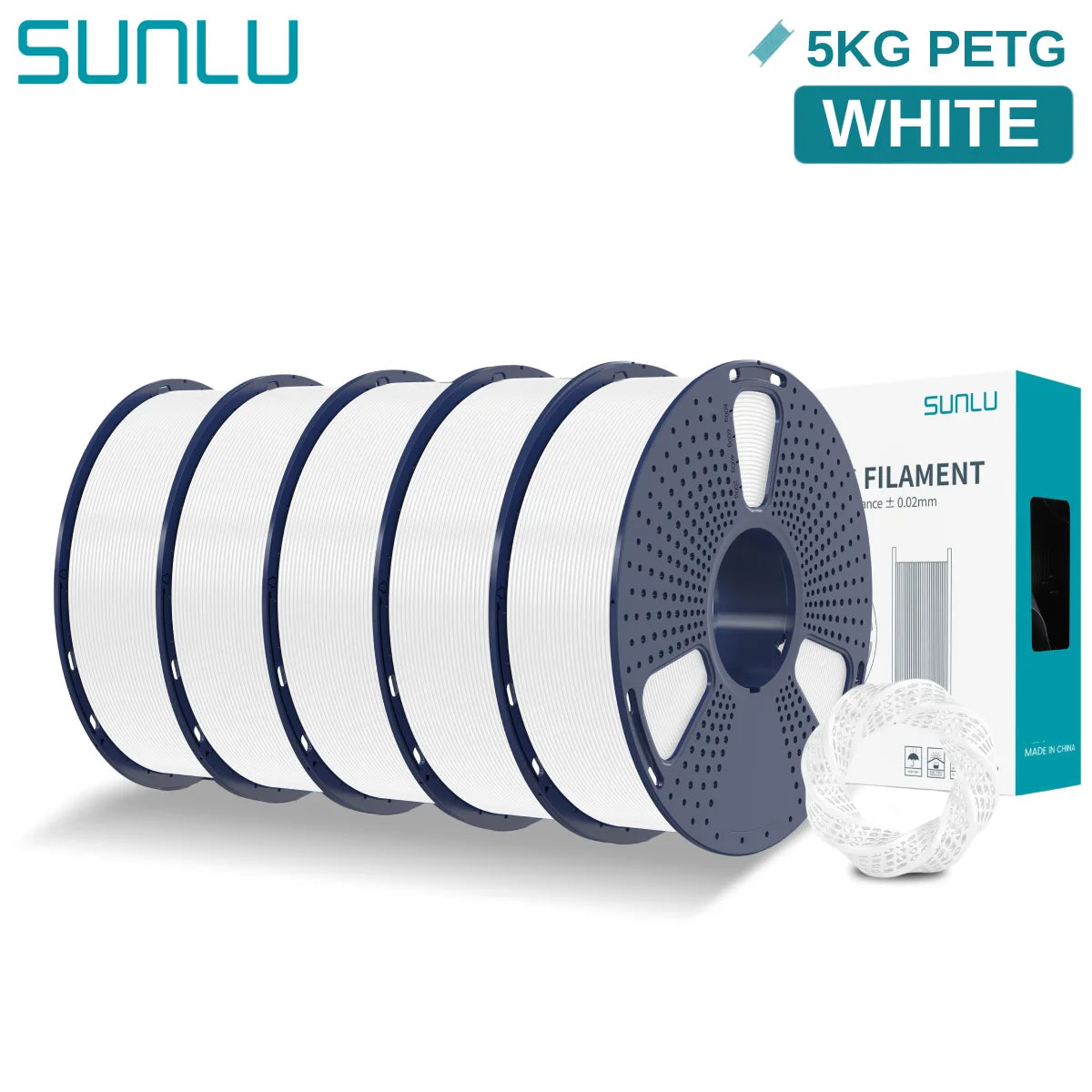 SUNLU 5KG PETG 3D Filament 1.75mm Neatly Wound High Toughness 3D Printing Spool Filament for FDM 3D Printer Materials Fast Ship