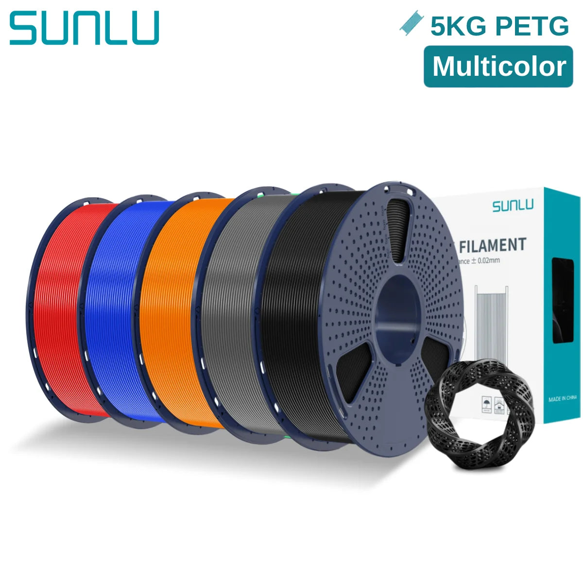 SUNLU 5KG PETG 3D Filament 1.75mm Neatly Wound High Toughness 3D Printing Spool Filament for FDM 3D Printer Materials Fast Ship