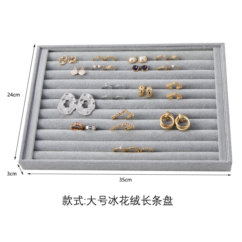Big Jewelry Organizer Velvet Jewelry Storage Tray Display Ring Bracelet Necklace Storage Box Showcase Drawer