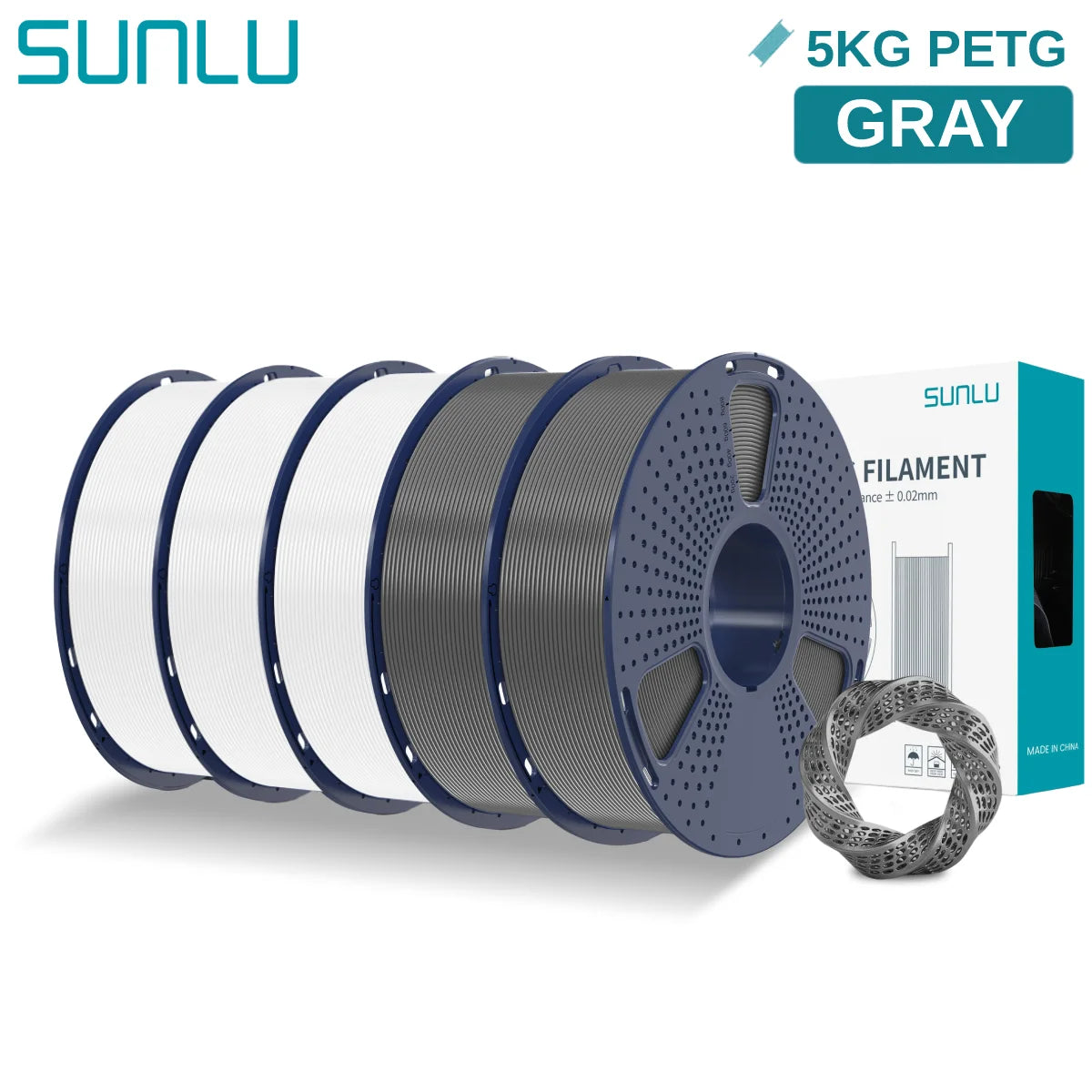 SUNLU 5KG PETG 3D Filament 1.75mm Neatly Wound High Toughness 3D Printing Spool Filament for FDM 3D Printer Materials Fast Ship