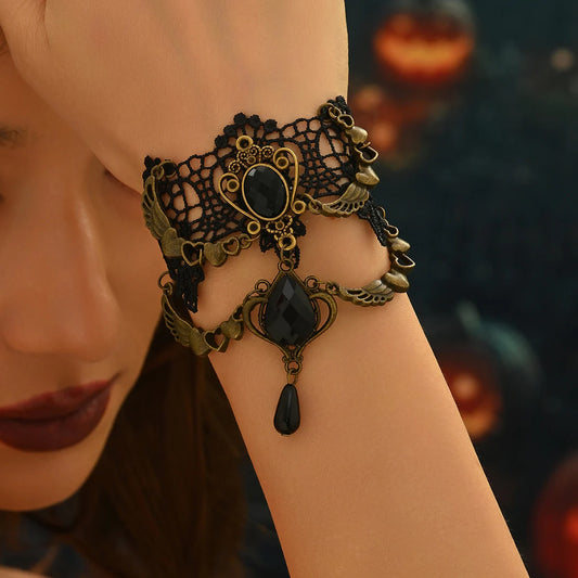 Halloween Black Lace Design Retro Personality Dark Gothic Style Bracelet for Women