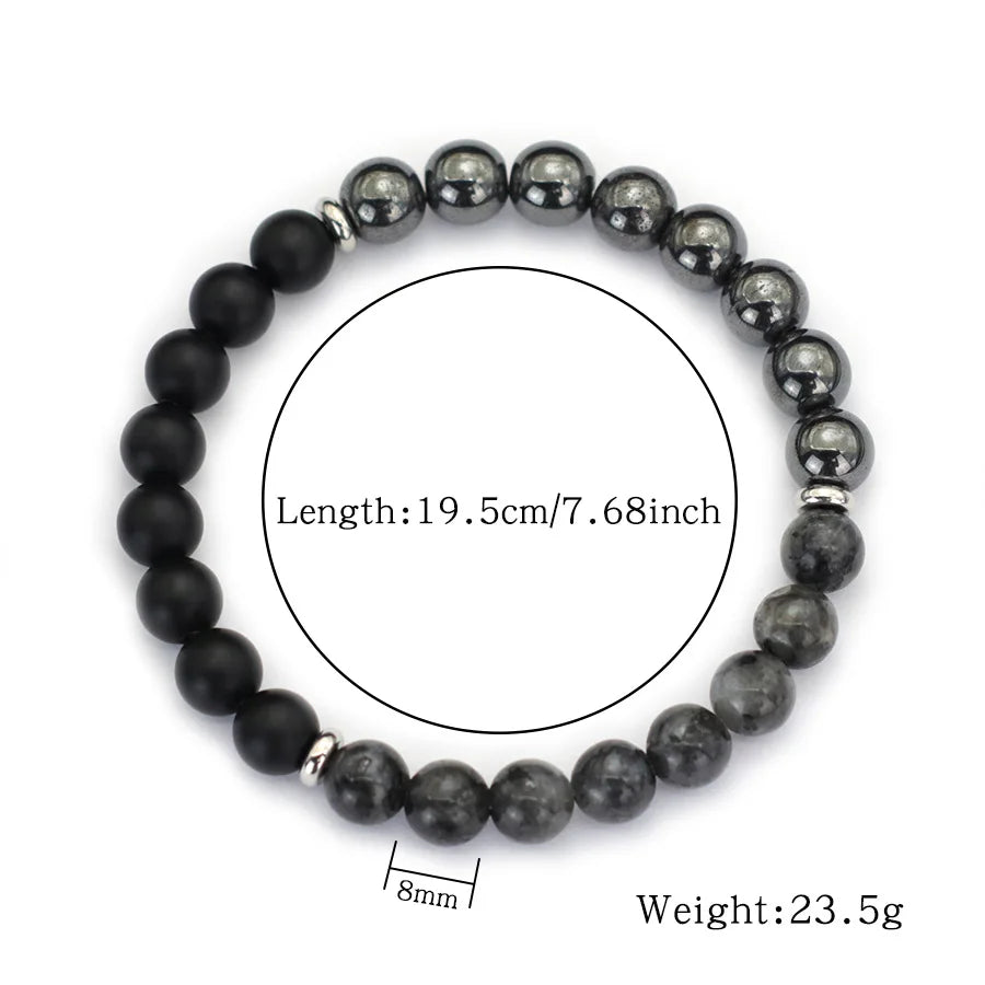 Handmade Beaded Three Natural Stone Beads Mix and Match Bracelet Matte Map Stone Hematite Charms Beaded Stretch Braclet