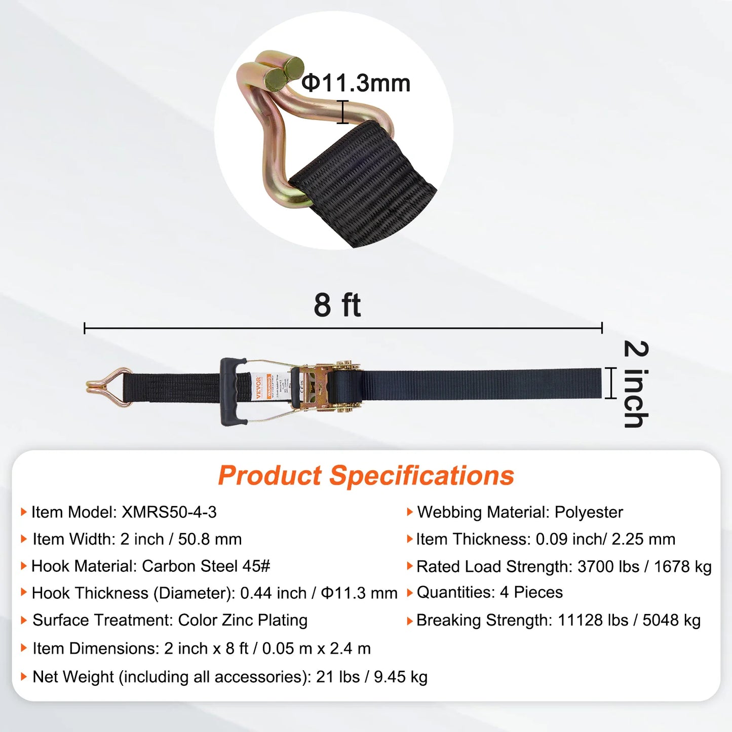 SucceBuy 4pcs 2/4/8M Ratchet Strap Tie Down Cargo Belt with Metal Buckle Tensioner Strong Lashing for Luggage Car Motorcycle