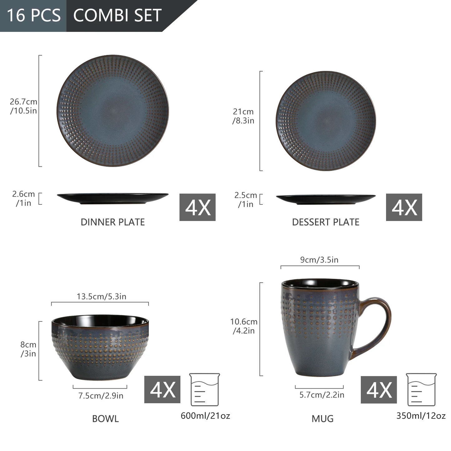 vancasso GUTO 16/32 Piece Embossed Relief Stoneware Tableware Set with Dinner/Dessert Plate/Soup Bowl/Mug Service for 4/8/12