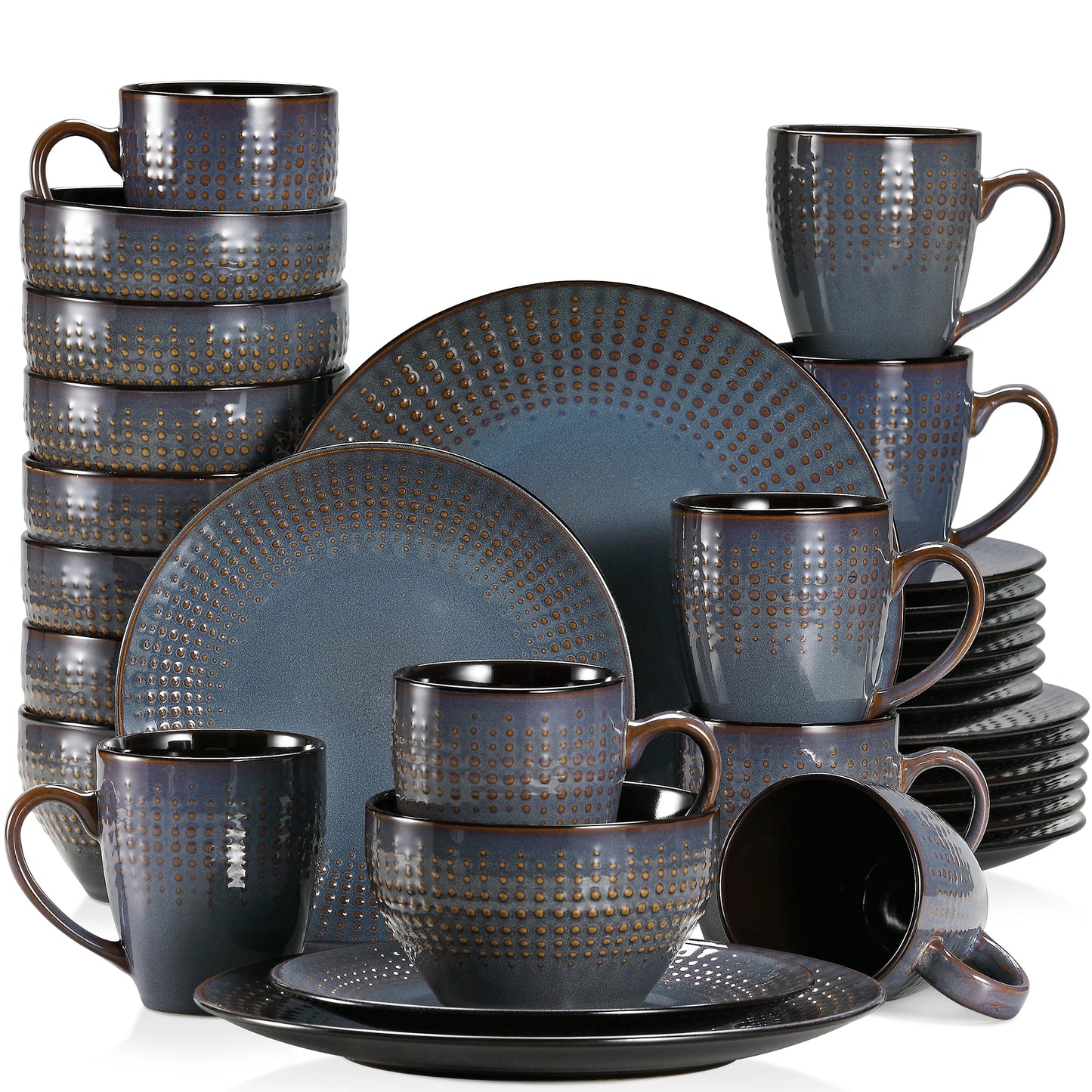 vancasso GUTO 16/32 Piece Embossed Relief Stoneware Tableware Set with Dinner/Dessert Plate/Soup Bowl/Mug Service for 4/8/12