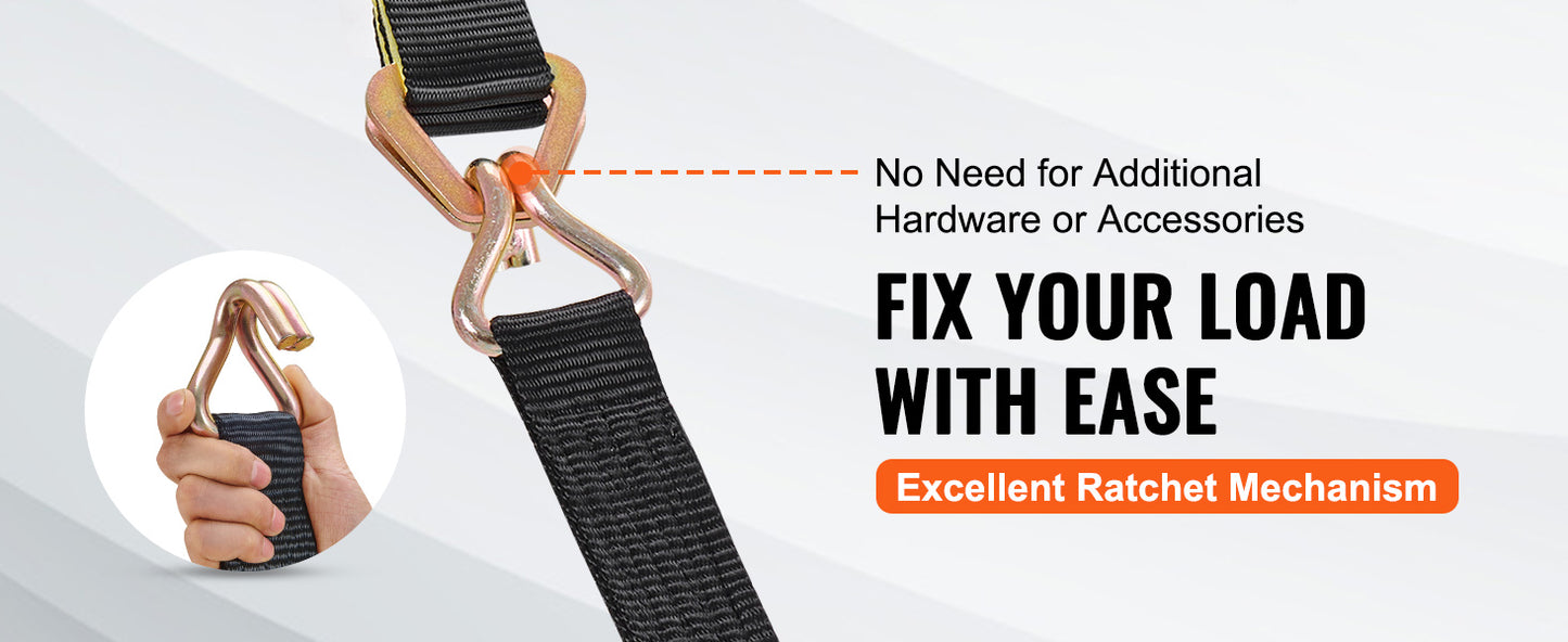 SucceBuy 4pcs 2/4/8M Ratchet Strap Tie Down Cargo Belt with Metal Buckle Tensioner Strong Lashing for Luggage Car Motorcycle